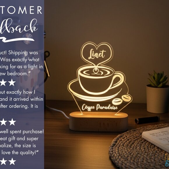 Custom LED Coffee Light • Personalized Café Sign • Barista or Boss Gift - Picture 7 of 8